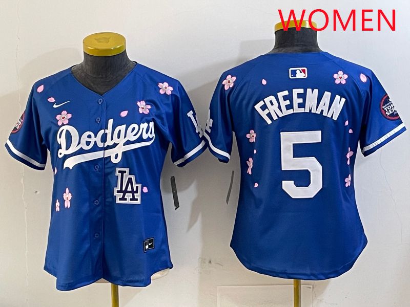 Women Los Angeles Dodgers #5 Freeman Blue Sakura Edition 2025 Nike MLB Jersey style 9